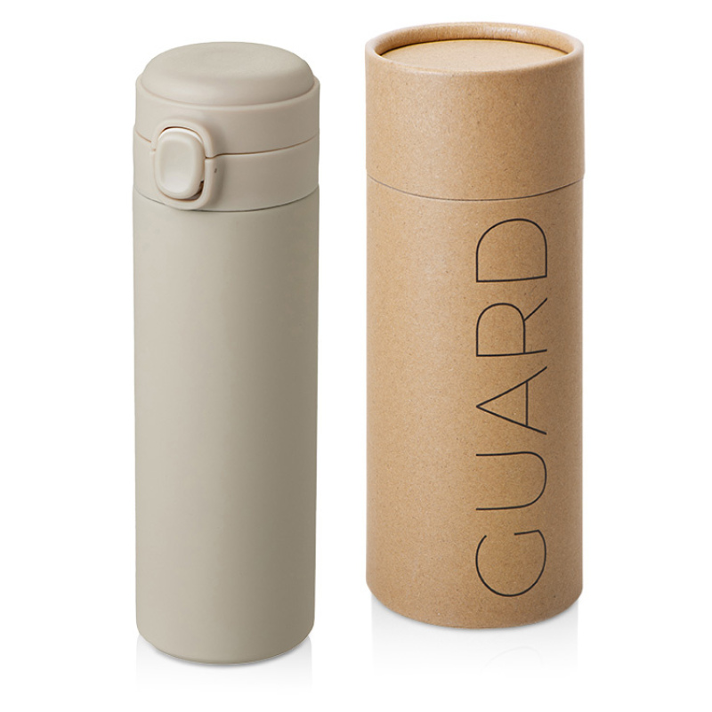 Вакуумная термокружка c кнопкой «Guard», soft-touch, 400 мл, тубус, 7 цветов. Артикул о82751