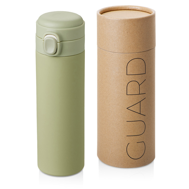 Вакуумная термокружка c кнопкой «Guard», soft-touch, 400 мл, тубус, 7 цветов. Артикул о82751