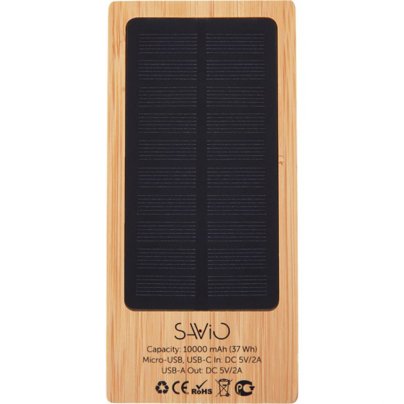 Внешний аккумулятор с подсветкой лого и солнечной панелью «Reedia S1», 10000 mAh, черный/натуральный. Артикул о5910967