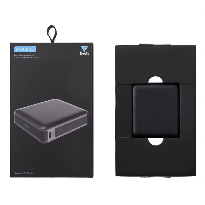 Внешний аккумулятор «Brick 10» с быстрой зарядкой QC/PD, 10000 мАч, белый, черный. Артикул о39231
