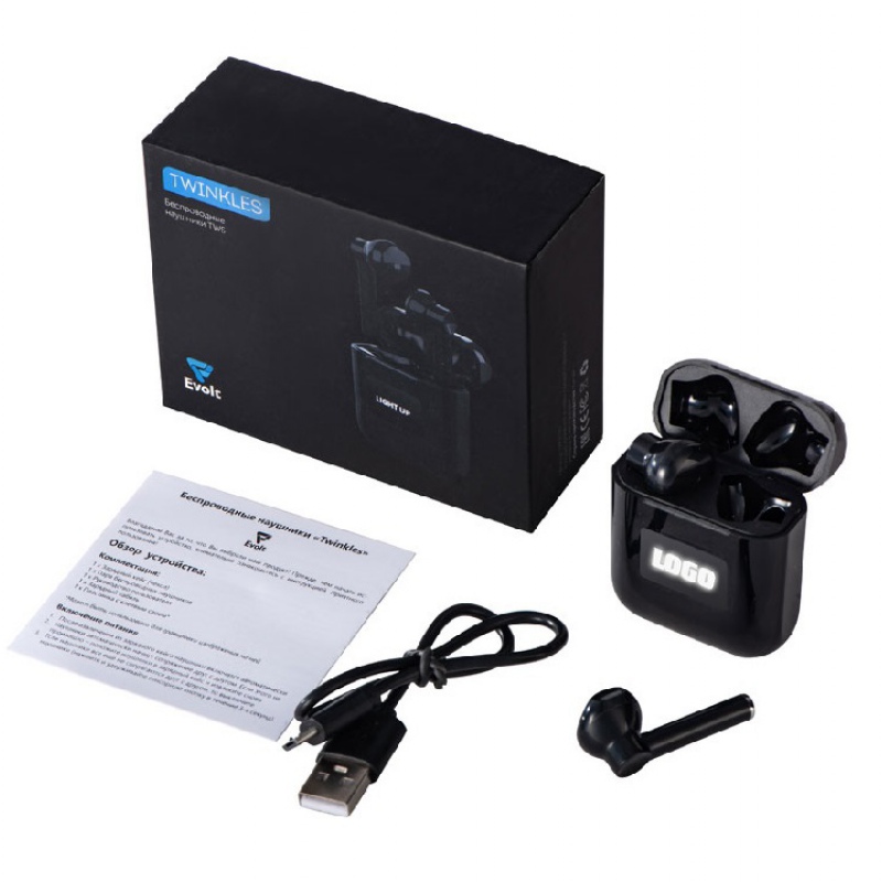 Беспроводные наушники TWS c подсветкой лого «Twinkles», черный. Артикул о580030