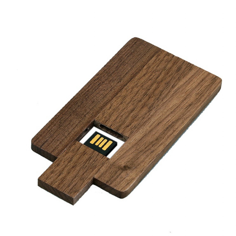 USB 2.0 - флешка на 16 Гб в виде деревянной карточки с выдвижным механизмом, цвет: натуральный, коричневый. Артикул о7003.16.0