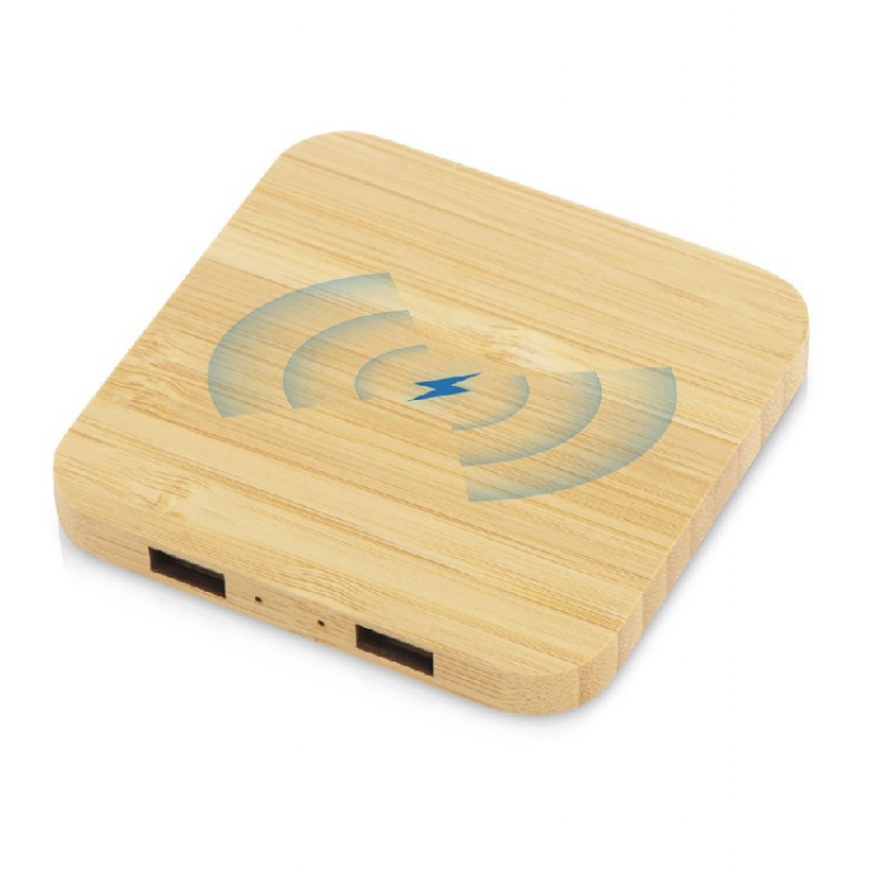 USB-хаб с беспроводной зарядкой из бамбука «Plato», 5 Вт. Артикул о591075