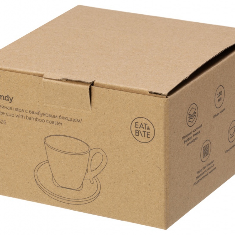 Кофейная пара с бамбуковым блюдцем «Mandy», белый, натуральный. Артикул о871626