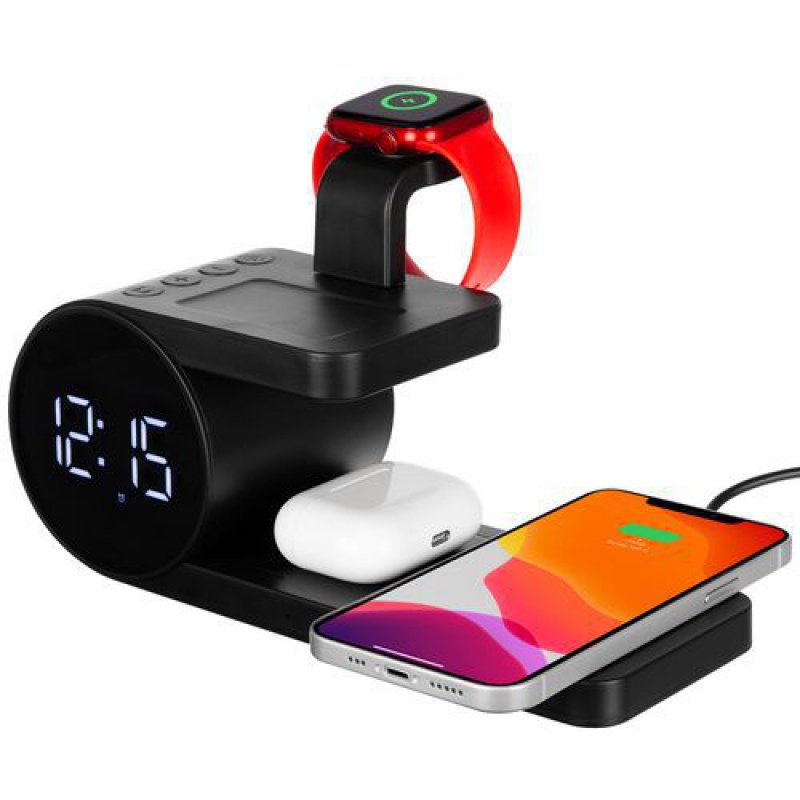 Станция беспроводной зарядки с часами fullStack, черная, белая. Артикул р16460