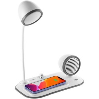 Лампа с колонкой и беспроводной зарядкой Flashback, белая. Артикул р16239.60