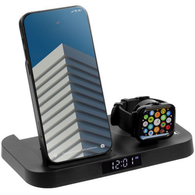 Зарядная станция с будильником Clock Nest, черная. Артикул р15609.30
