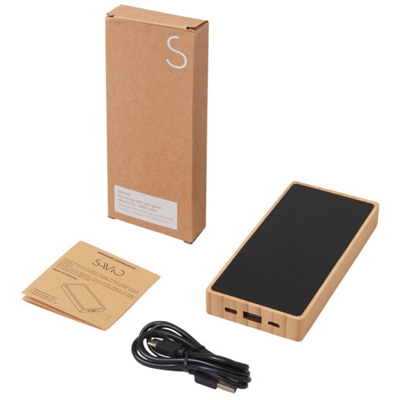 Внешний аккумулятор с подсветкой лого и солнечной панелью «Reedia S1», 10000 mAh, черный/натуральный. Артикул о5910967