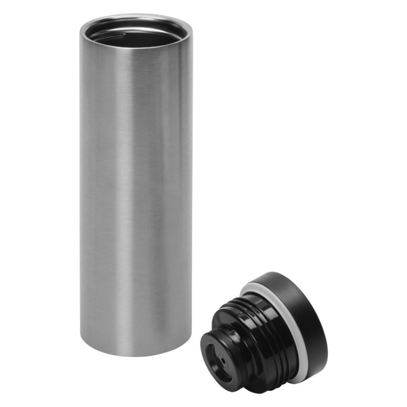 Вакуумная термокружка «Noble» с 360° крышкой-кнопкой, крафтовый тубус, черный, серебристый. Артикул о81300W