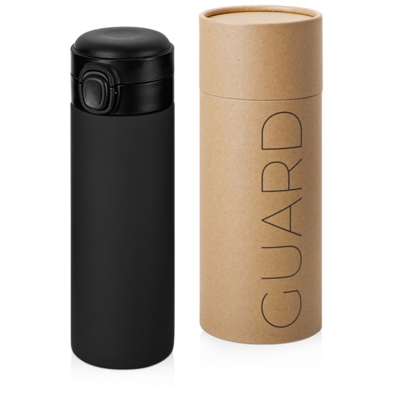 Вакуумная термокружка c кнопкой «Guard», soft-touch, 400 мл, тубус, 7 цветов. Артикул о82751