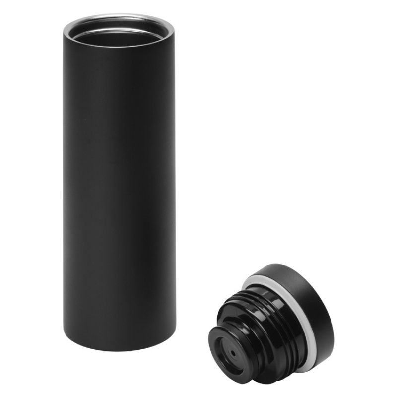 Вакуумная термокружка «Noble» с 360° крышкой-кнопкой, крафтовый тубус, черный, серебристый. Артикул о81300W