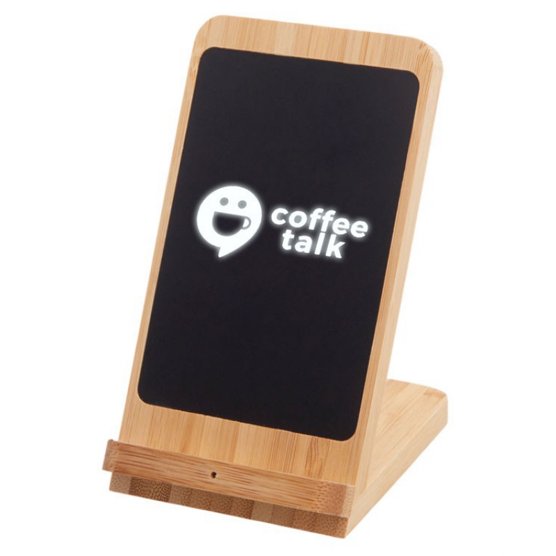 Беспроводное зарядное устройство 2-в-1 с подсветкой лого «Reedia S4», 15 Вт, черный/натуральный. Артикул о5911017