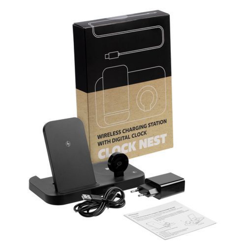 Зарядная станция с будильником Clock Nest, черная. Артикул р15609.30