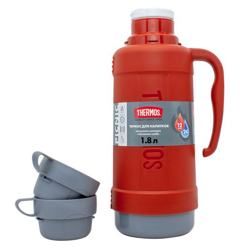 Термос со стеклянной колбой «PICNIC 40 Series», 1800 мл, карминно-красный. Артикул о1674159