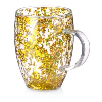 Кружка с двойными стенками с блестками «Festival», прозрачный/золотистый, прозрачный/серебристый. Артикул о88734