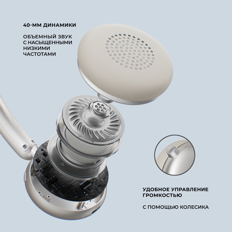 Беспроводные накладные наушники Stereo Light, BT 5.4, 300 мАч, серебристый, золотистый, черный. Артикул о1-4430