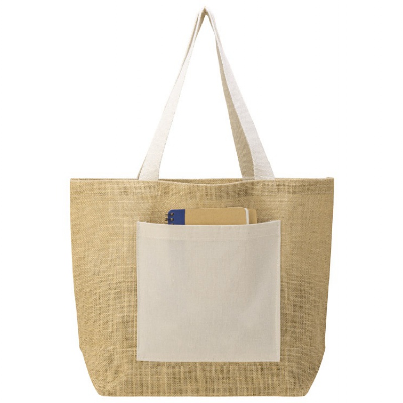 Сумка Jute джутовая с широким дном и карманом, натуральный. Артикул о995031