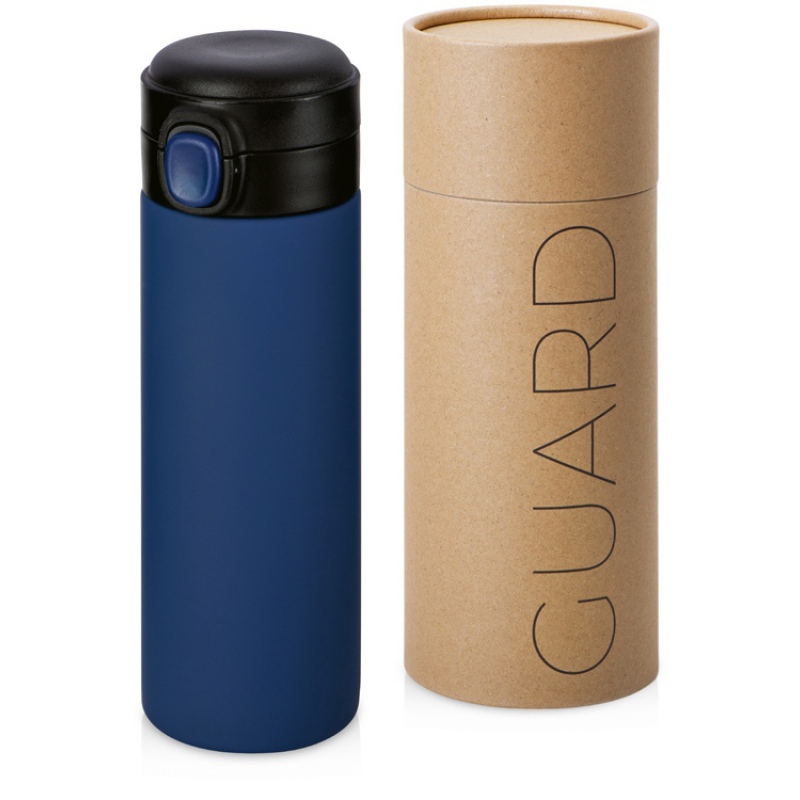 Вакуумная термокружка c кнопкой «Guard», soft-touch, 400 мл, тубус, 7 цветов. Артикул о82751