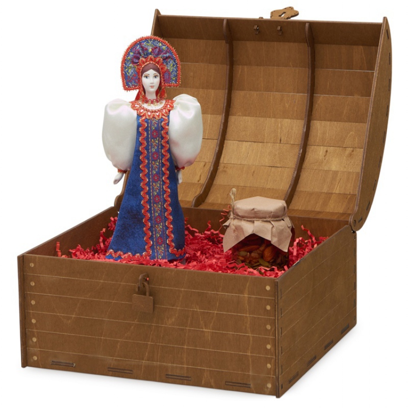 Подарочный набор: кукла фарфоровая, мёд с миксом из орехов, красный, синий, голубой. Артикул о947