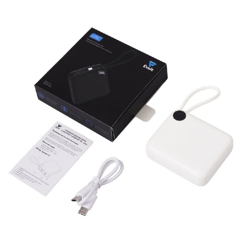 Внешний аккумулятор со встроенным кабелем «Liri», QC/PD, 10000 мАч, белый, черный. Артикул о87291