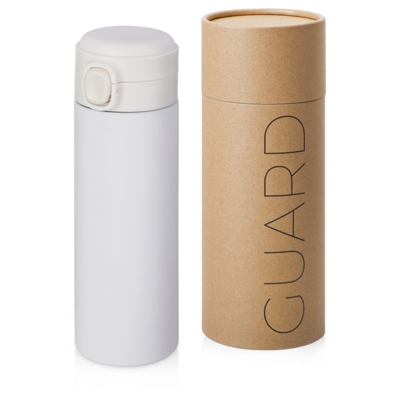 Вакуумная термокружка c кнопкой «Guard», soft-touch, 400 мл, тубус, 7 цветов. Артикул о82751