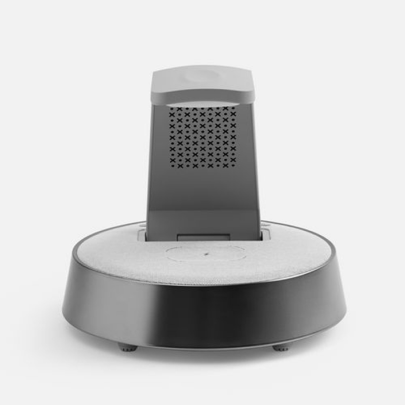 Bluetooth-колонка с беспроводной зарядкой и часами netEnergy, серая. Артикул р16847.10