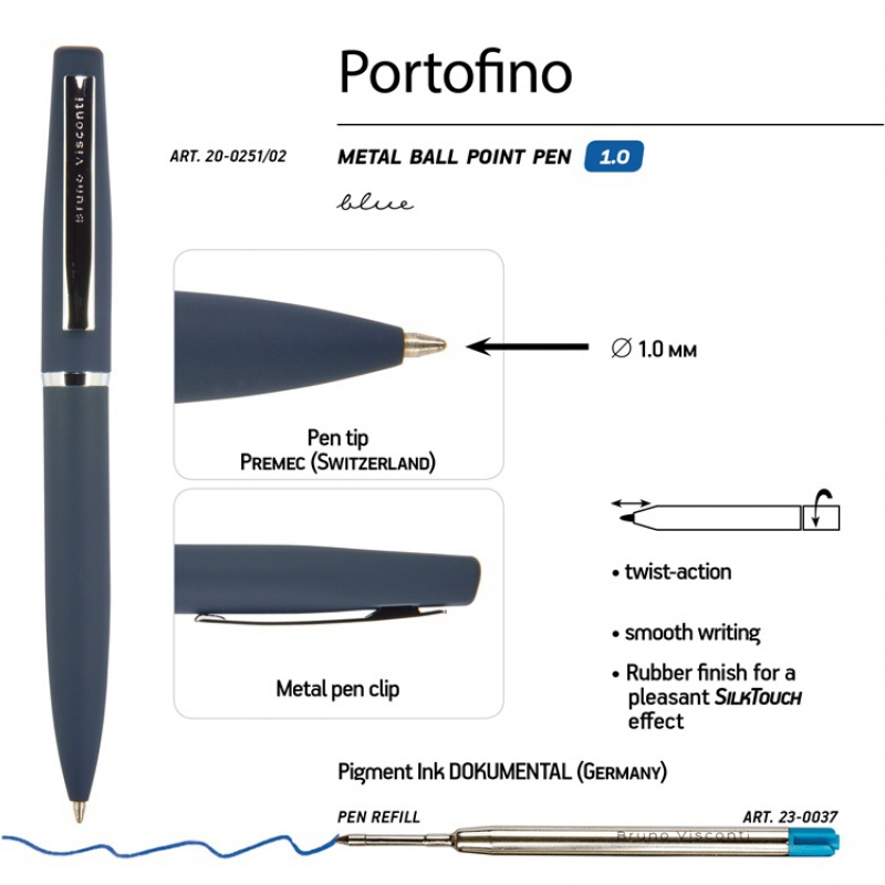 Ручка металлическая шариковая «Portofino», Bruno Visconti, 5 цветов. Артикул о20-0251.0