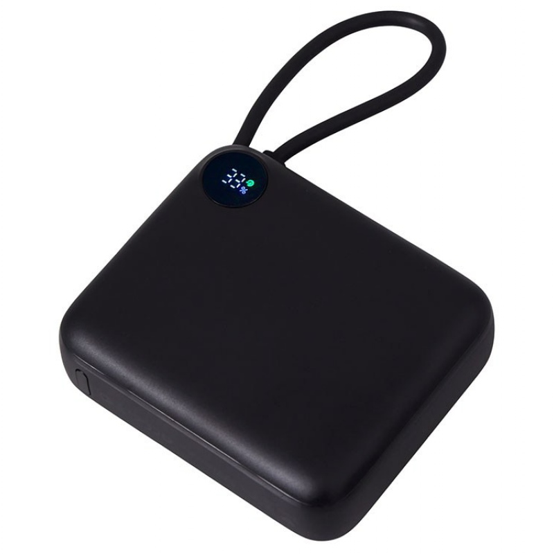 Внешний аккумулятор со встроенным кабелем «Liri», QC/PD, 10000 мАч, белый, черный. Артикул о87291