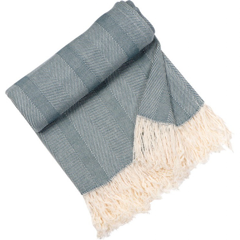 Плед «Hild» из натурального хлопка, серый, синий, бежевый. Артикул о8374