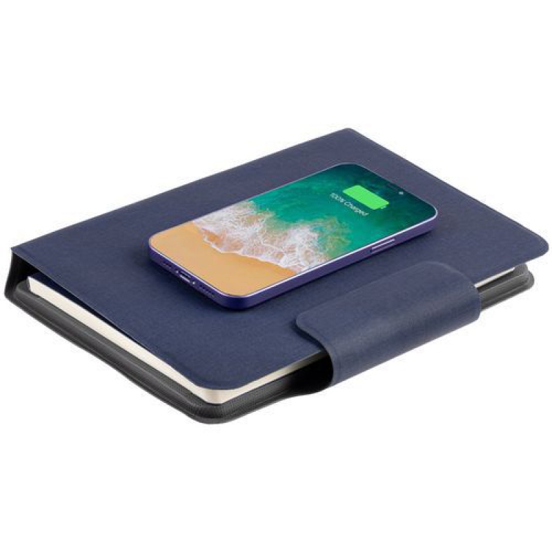 Органайзер с блокнотом и аккумулятором Oiro, синий, черный. Артикул р22001