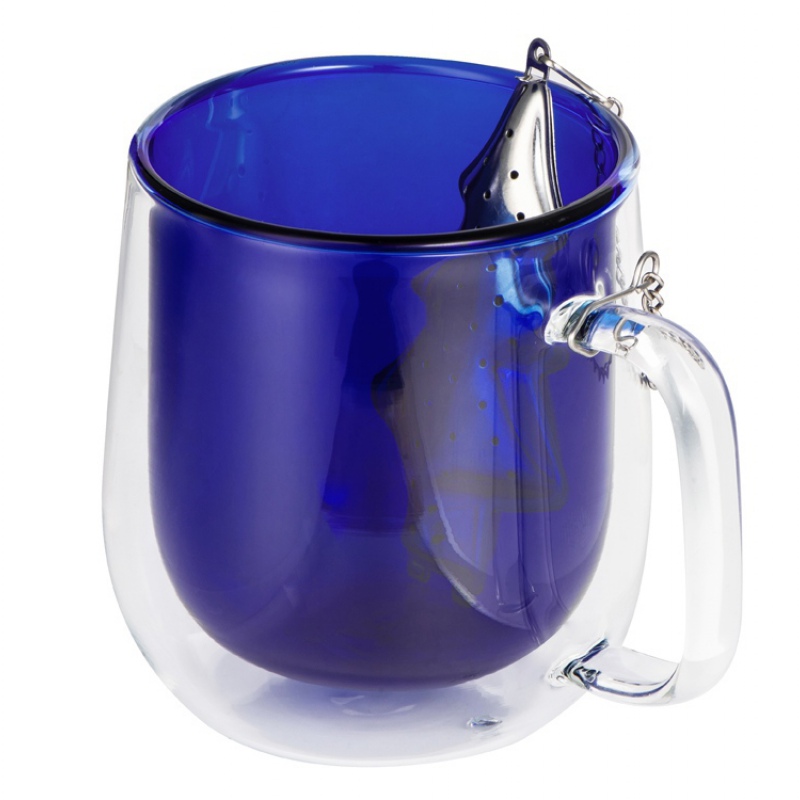 Набор «Bergamot»: кружка и ситечко для чая, прозрачный, серебристый/ зеленый, синий, черный. Артикул о88732