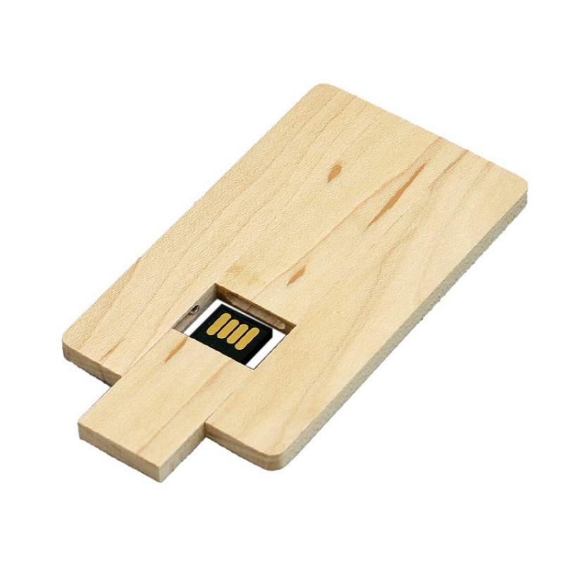 USB 2.0 - флешка на 16 Гб в виде деревянной карточки с выдвижным механизмом, цвет: натуральный, коричневый. Артикул о7003.16.0