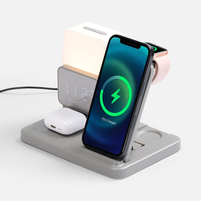 Зарядная станция с электронными часами и подсветкой Large Charge ver.3, серая. Артикул р18647.10