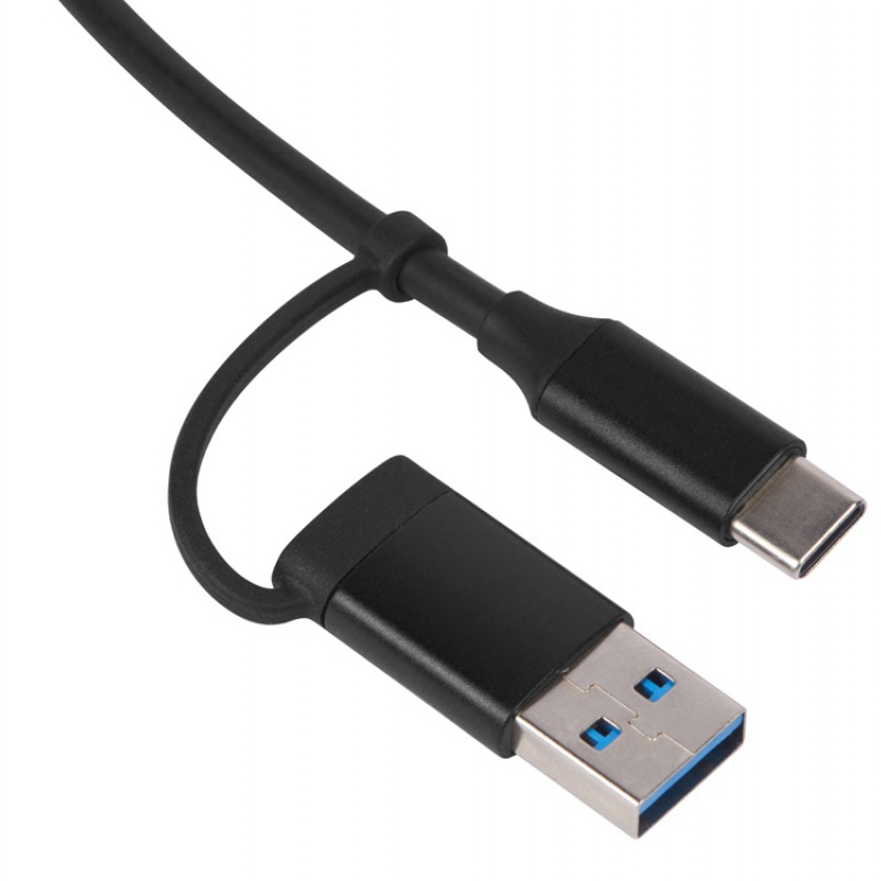USB-хаб «Link» с коннектором 2-в-1 USB-C и USB-A, 2.0/3.0, серый, черный. Артикул о97565