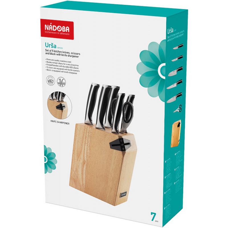 Набор из 5 кухонных ножей, ножниц и блока для ножей с ножеточкой «URSA». Артикул о247261