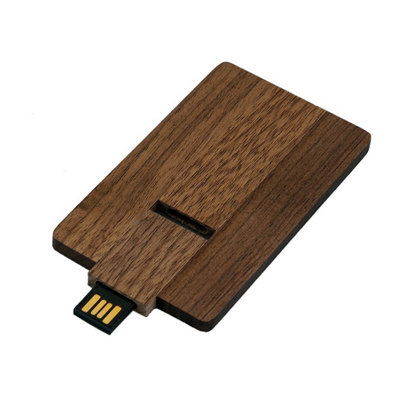 USB 2.0 - флешка на 16 Гб в виде деревянной карточки с выдвижным механизмом, цвет: натуральный, коричневый. Артикул о7003.16.0
