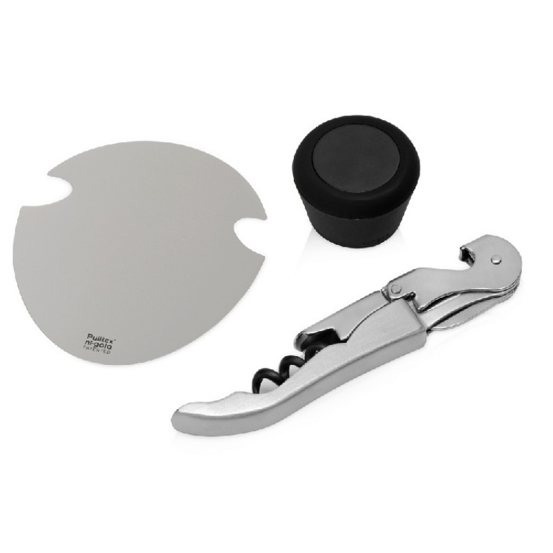 Набор аксессуаров для вина «Nigota», нож-сомелье, силиконовую пробку и каплеуловитель, черный, серебристый. Артикул о45050