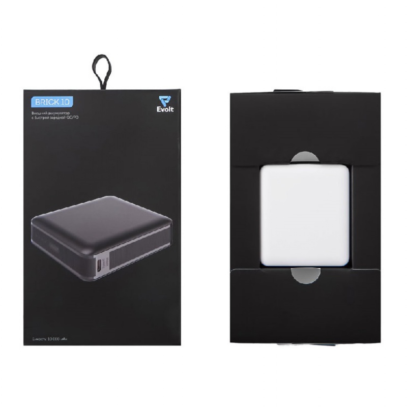 Внешний аккумулятор «Brick 10» с быстрой зарядкой QC/PD, 10000 мАч, белый, черный. Артикул о39231