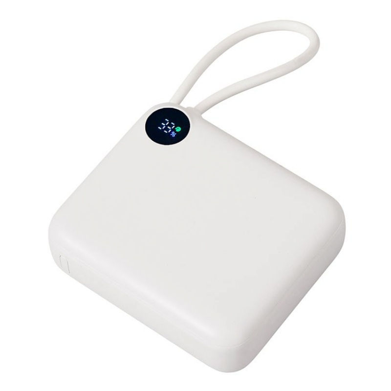 Внешний аккумулятор со встроенным кабелем «Liri», QC/PD, 10000 мАч, белый, черный. Артикул о87291