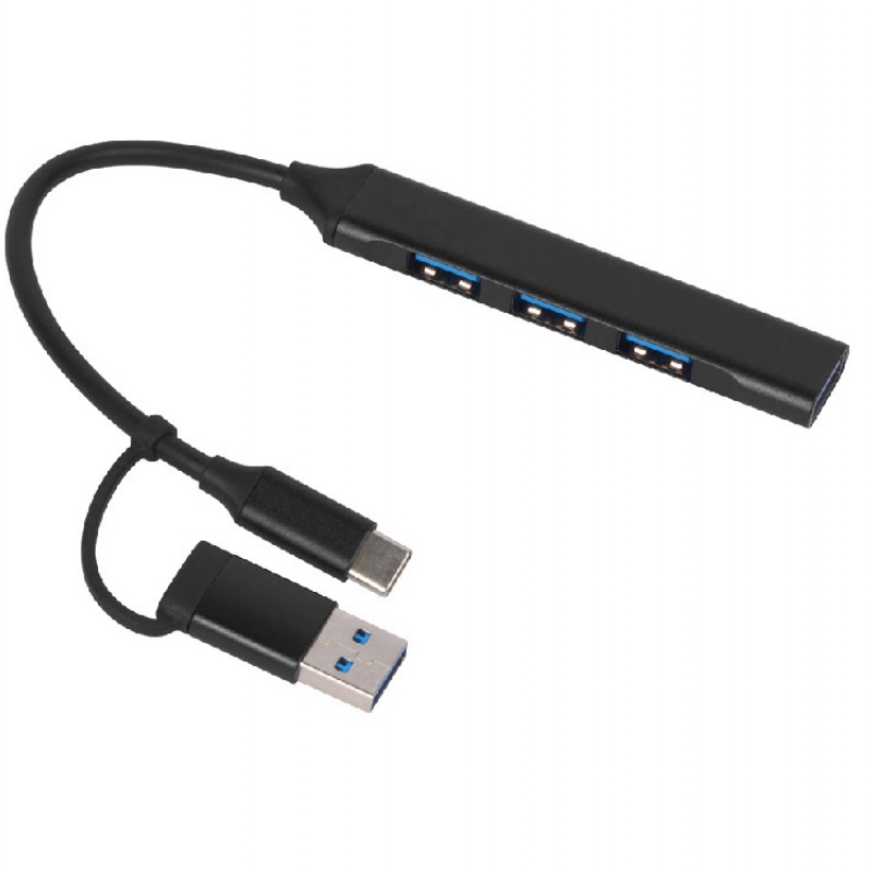 USB-хаб «Link» с коннектором 2-в-1 USB-C и USB-A, 2.0/3.0, серый, черный. Артикул о97565