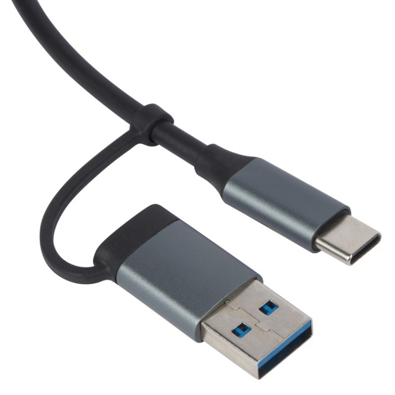 USB-хаб «Link» с коннектором 2-в-1 USB-C и USB-A, 2.0/3.0, серый, черный. Артикул о97565
