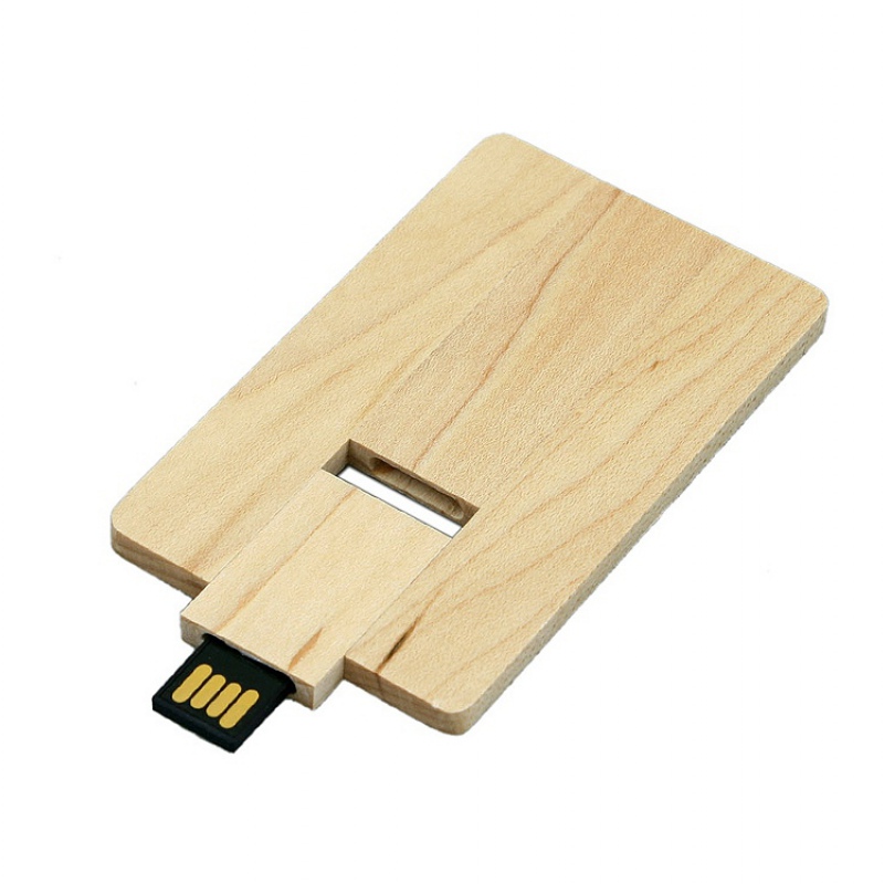USB 2.0 - флешка на 16 Гб в виде деревянной карточки с выдвижным механизмом, цвет: натуральный, коричневый. Артикул о7003.16.0