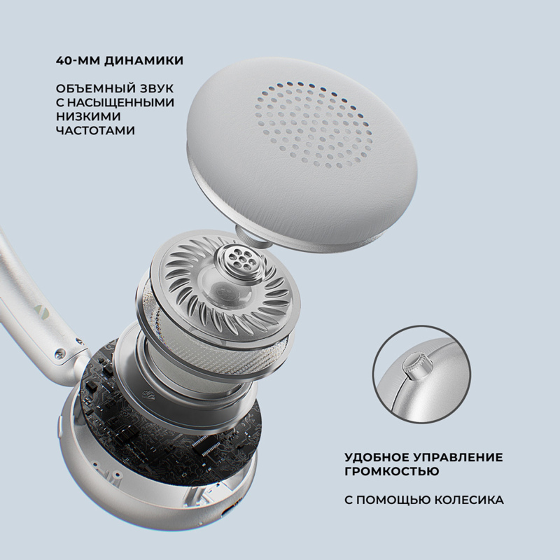 Беспроводные накладные наушники Stereo Light, BT 5.4, 300 мАч, серебристый, золотистый, черный. Артикул о1-4430